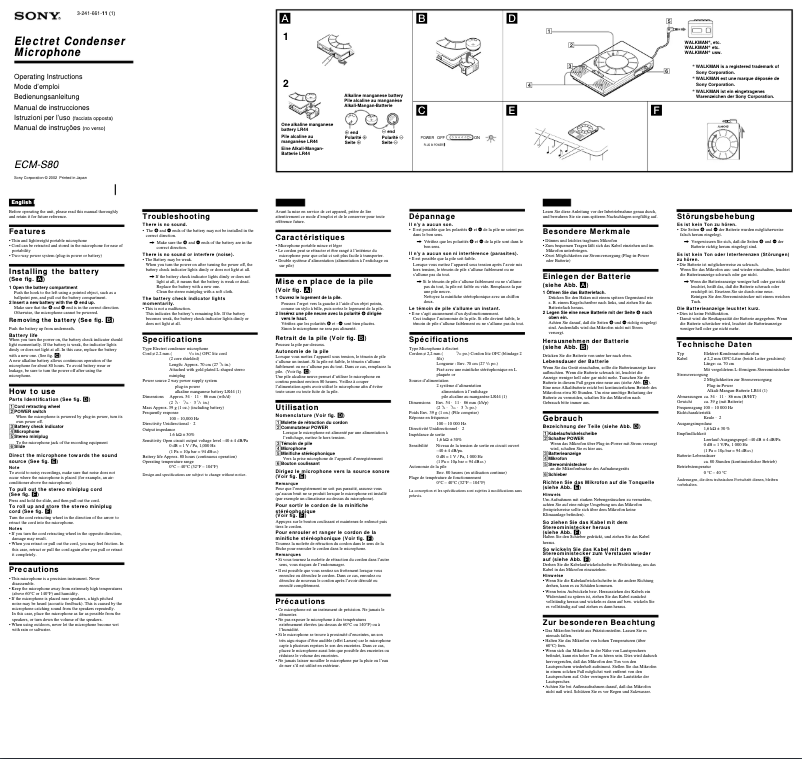 Page n°1 - Manuel utilisateur Sony ECM-S80