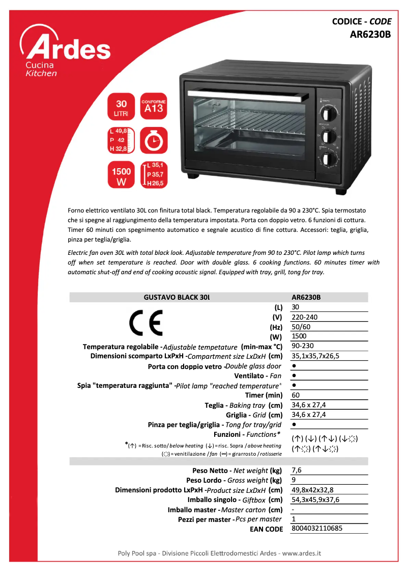 Page n°1 - Fiche technique Ardes AR6230B