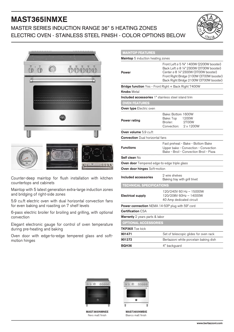 Page 1 de la notice Fiche technique Bertazzoni MAST365INMBIE