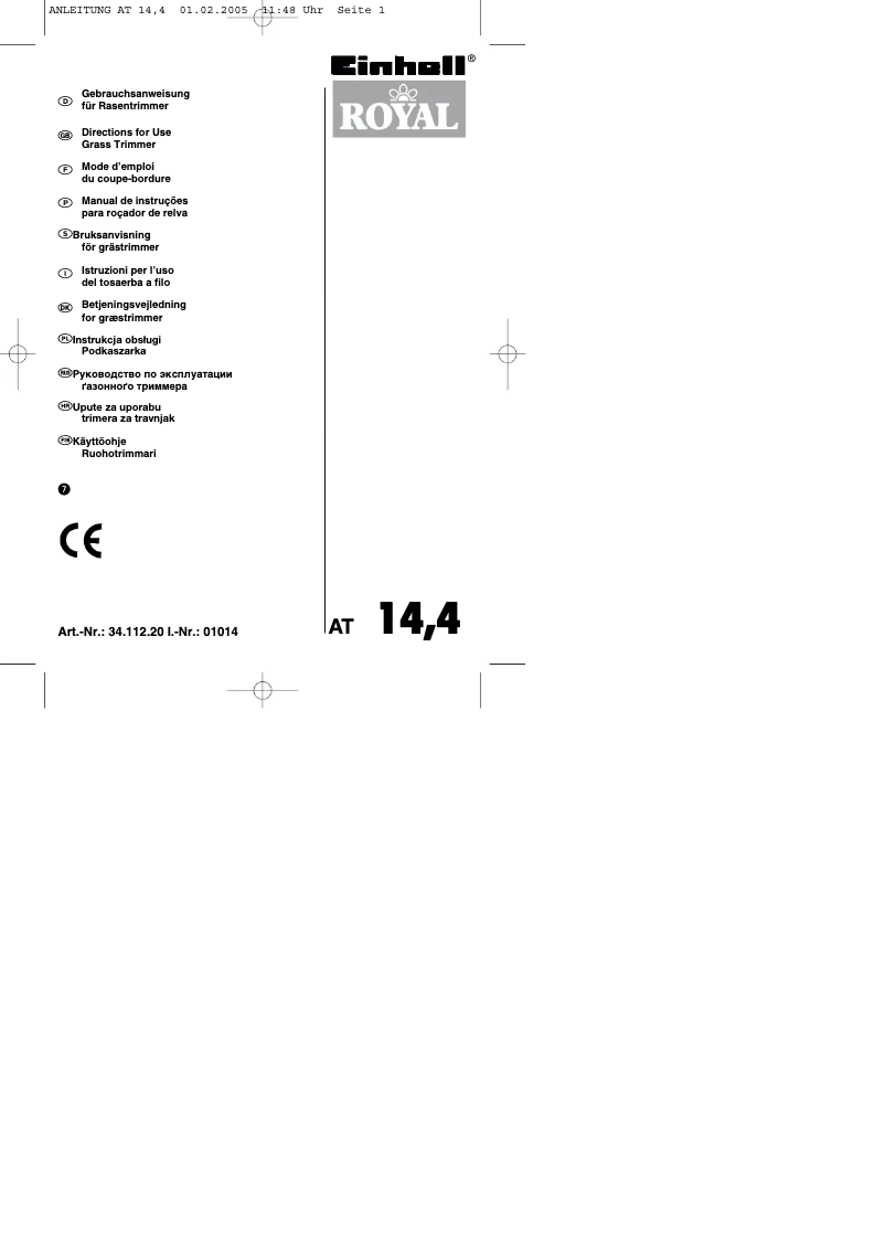 Page n°1 - Manuel utilisateur Einhell Royal AT 144