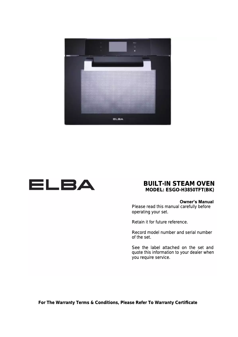 Page 1 de la notice Manuel utilisateur Elba ESGO-H3850TFT(BK)