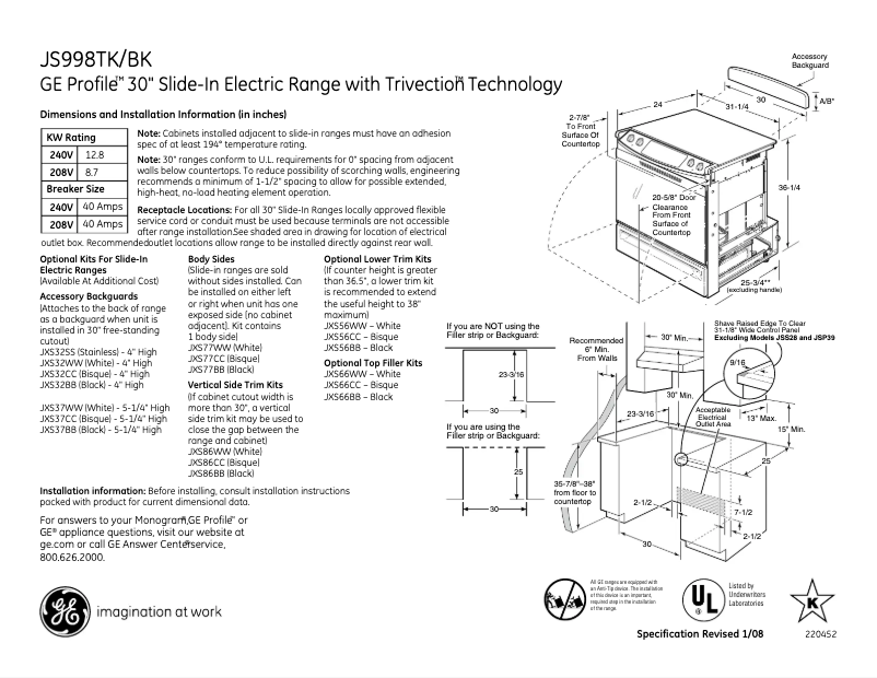 Page 1 de la notice Fiche technique GE Profile JS998BKBB