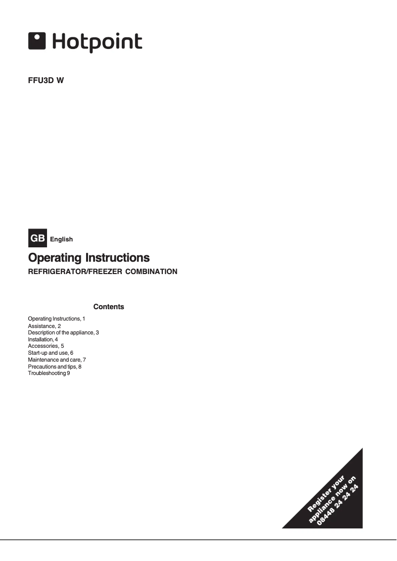 Page 1 of the manual User Manual Hotpoint FFU3DX