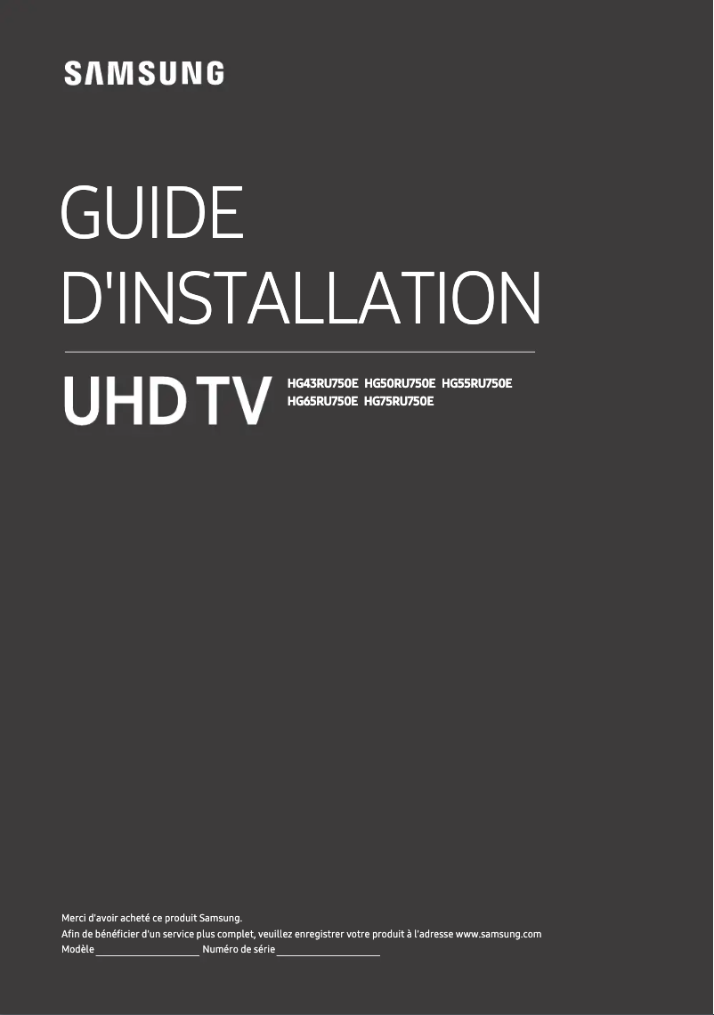 Page 1 de la notice Guide d'installation Samsung 65HRU750