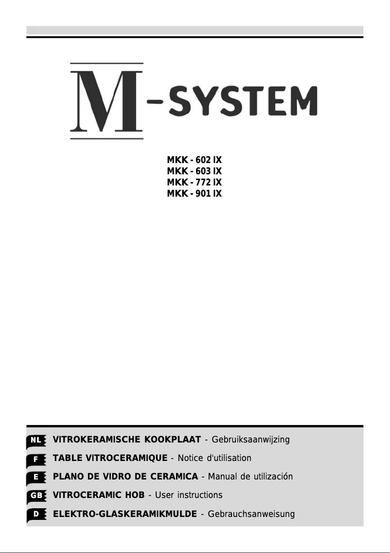 Page n°1 - Manuel utilisateur M-System MKK-901 IX