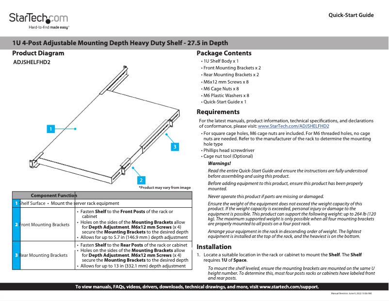 Página 1 del manual Manual de usuario StarTech.com ADJSHELFHD2