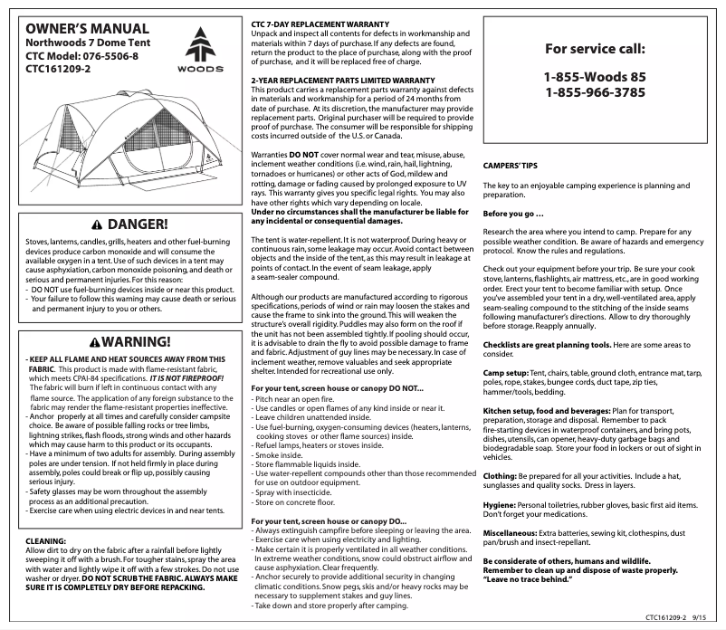 Page 1 de la notice Manuel utilisateur Wood's Northwoods 7