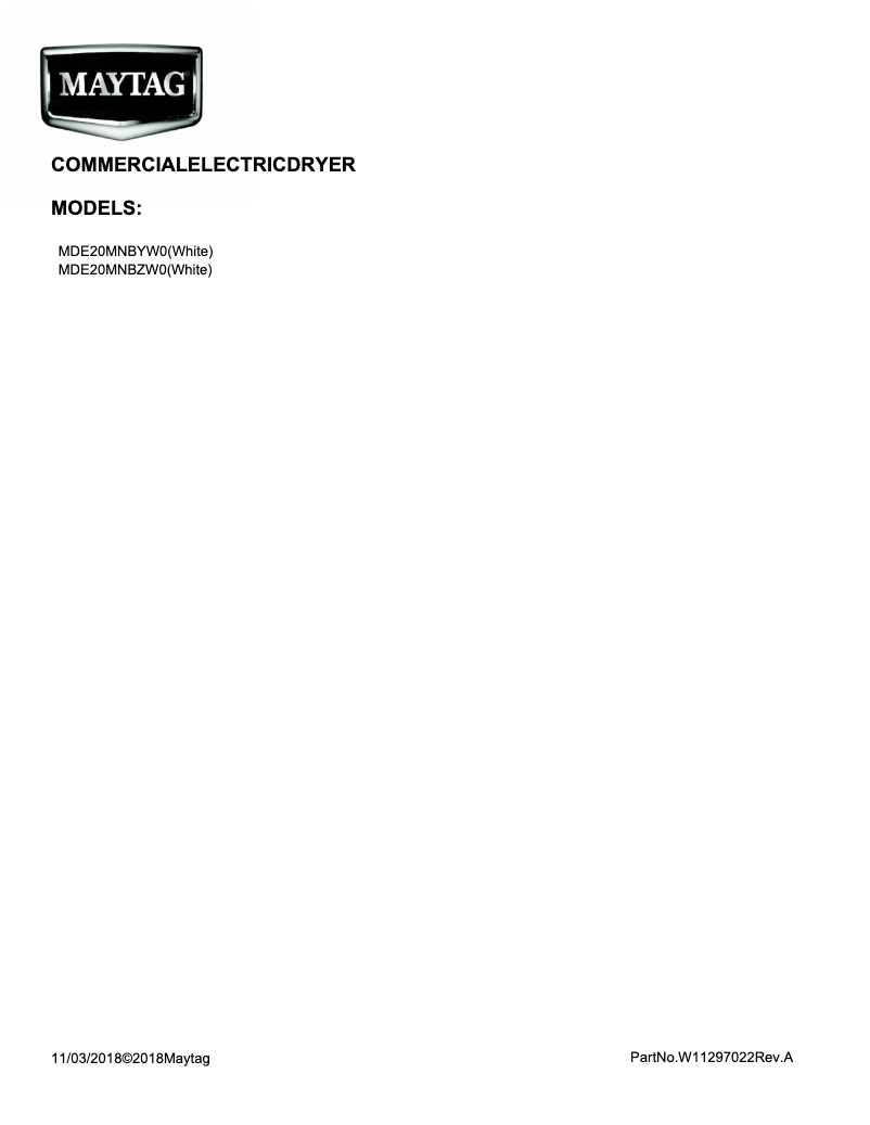 Page n°1 - Mode d'emploi Maytag MDE20MNBYW