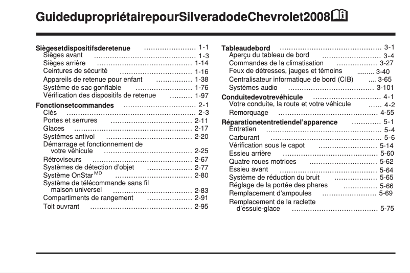 Page 1 de la notice Manuel utilisateur Chevrolet Silverado (2008)
