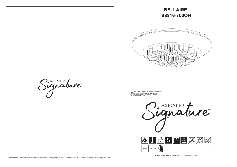 Page n°1 - Manuel utilisateur Schonbek Bellaire S8816-700OH