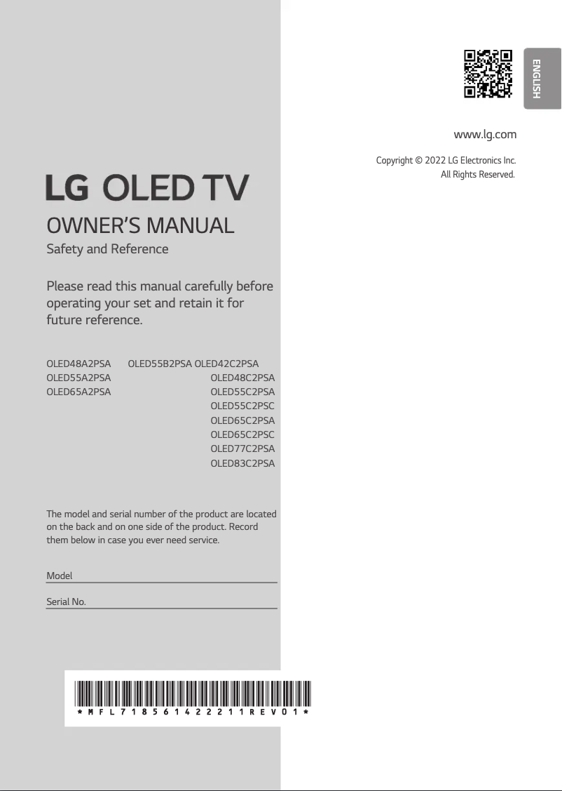 Page 1 de la notice Manuel utilisateur LG OLED83C2PSA
