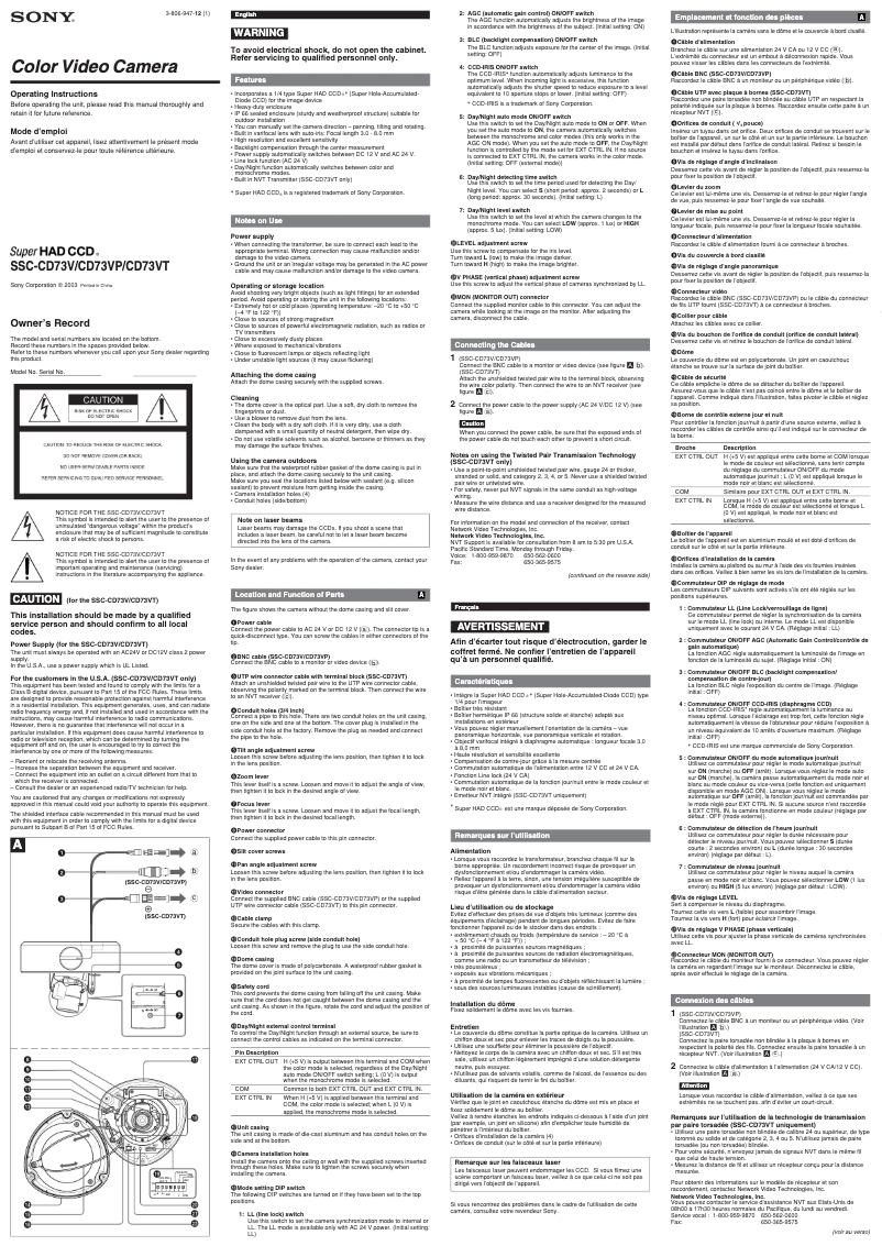 Image de la première page du manuel de l'appareil SSC-CD73V