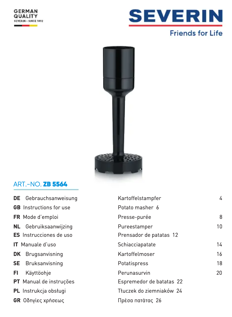 Page 1 de la notice Manuel utilisateur Severin ZB 5564