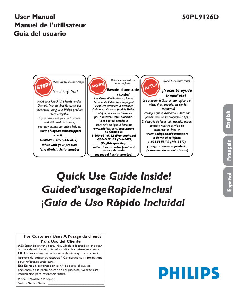 Page 1 de la notice Manuel utilisateur Philips 50PL9126D