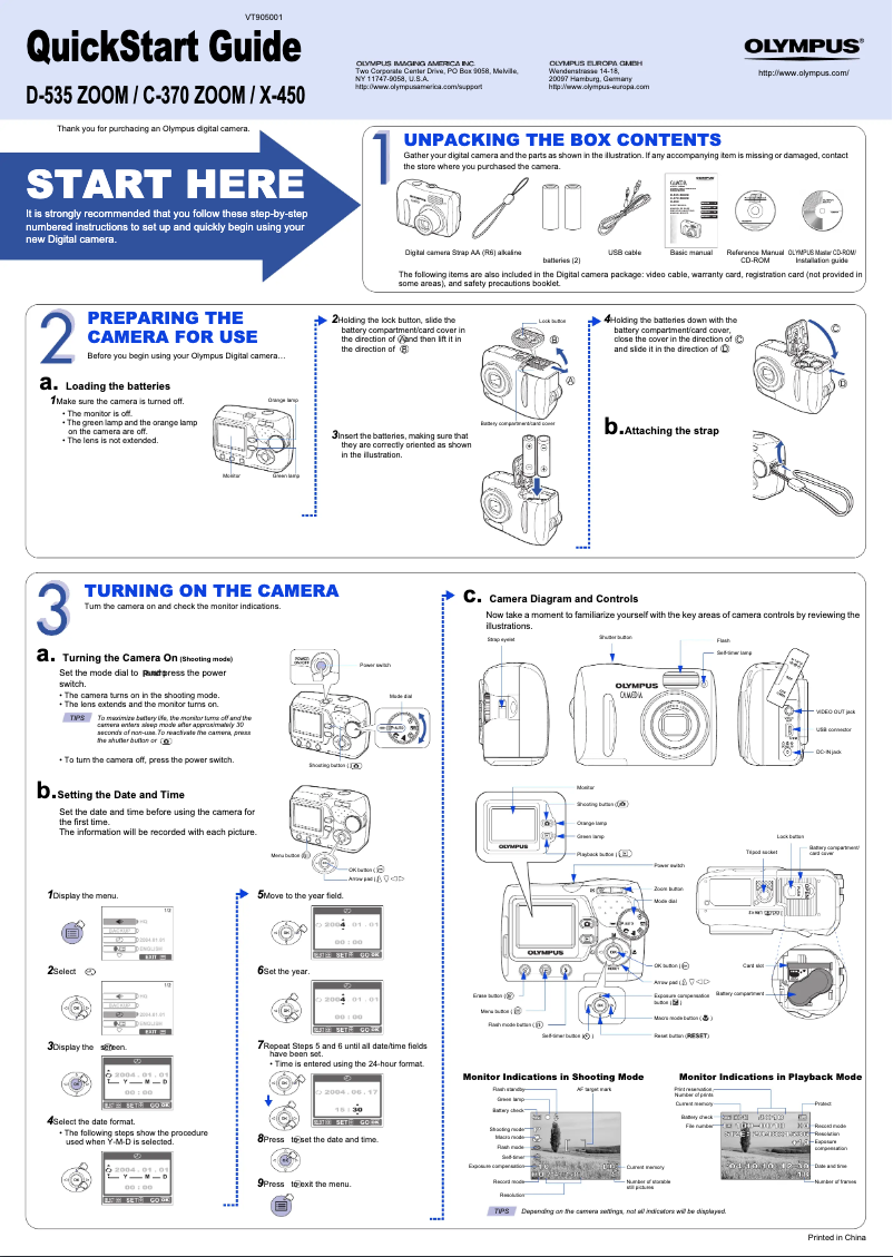 Page n°1 - Guide de démarrage rapide Olympus Camedia D-535 Zoom