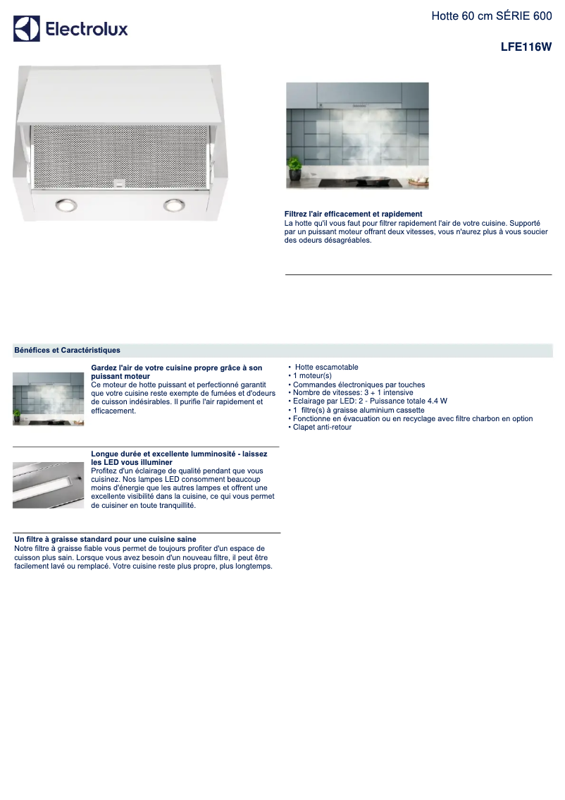 Page n°1 - Fiche technique Electrolux LFE116W