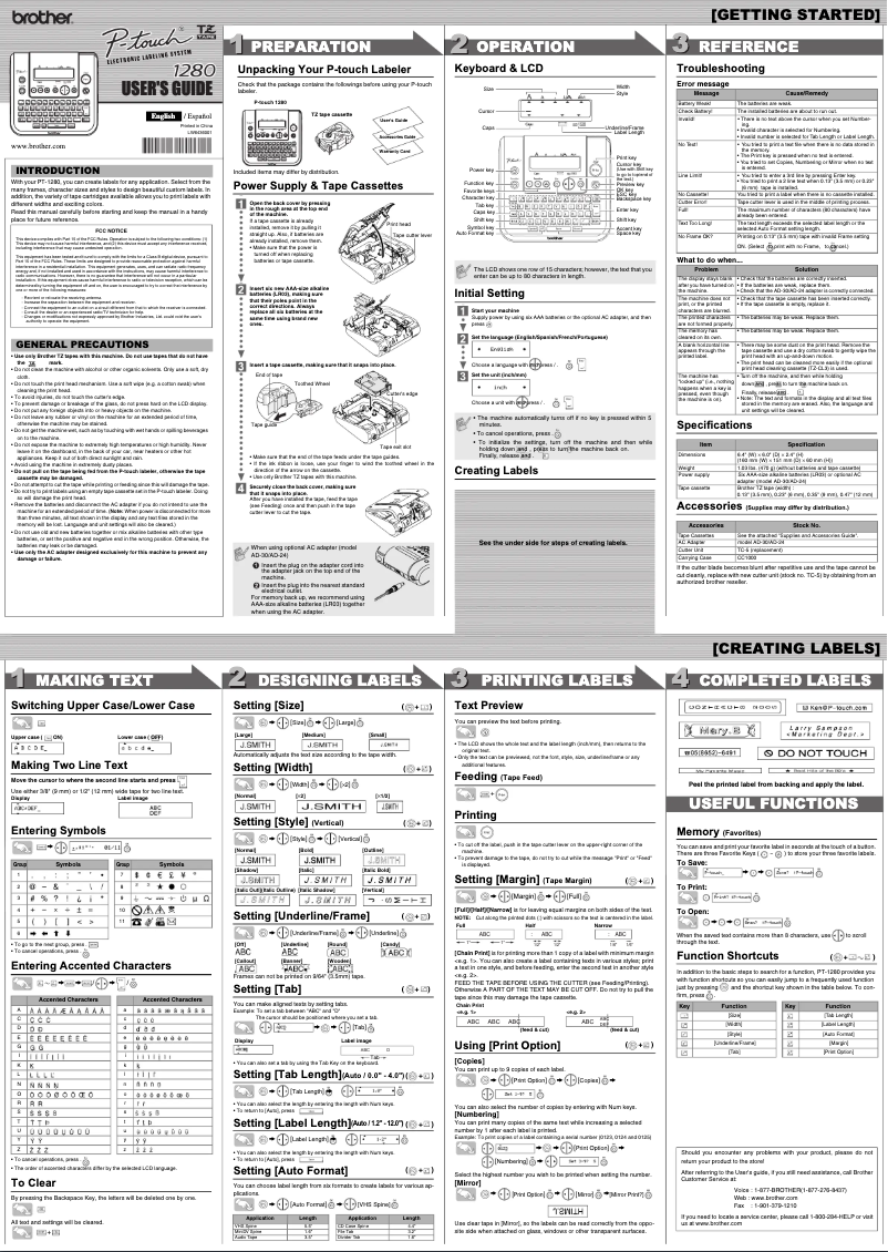 Page 1 de la notice Manuel utilisateur Brother P-touch PT1280VP