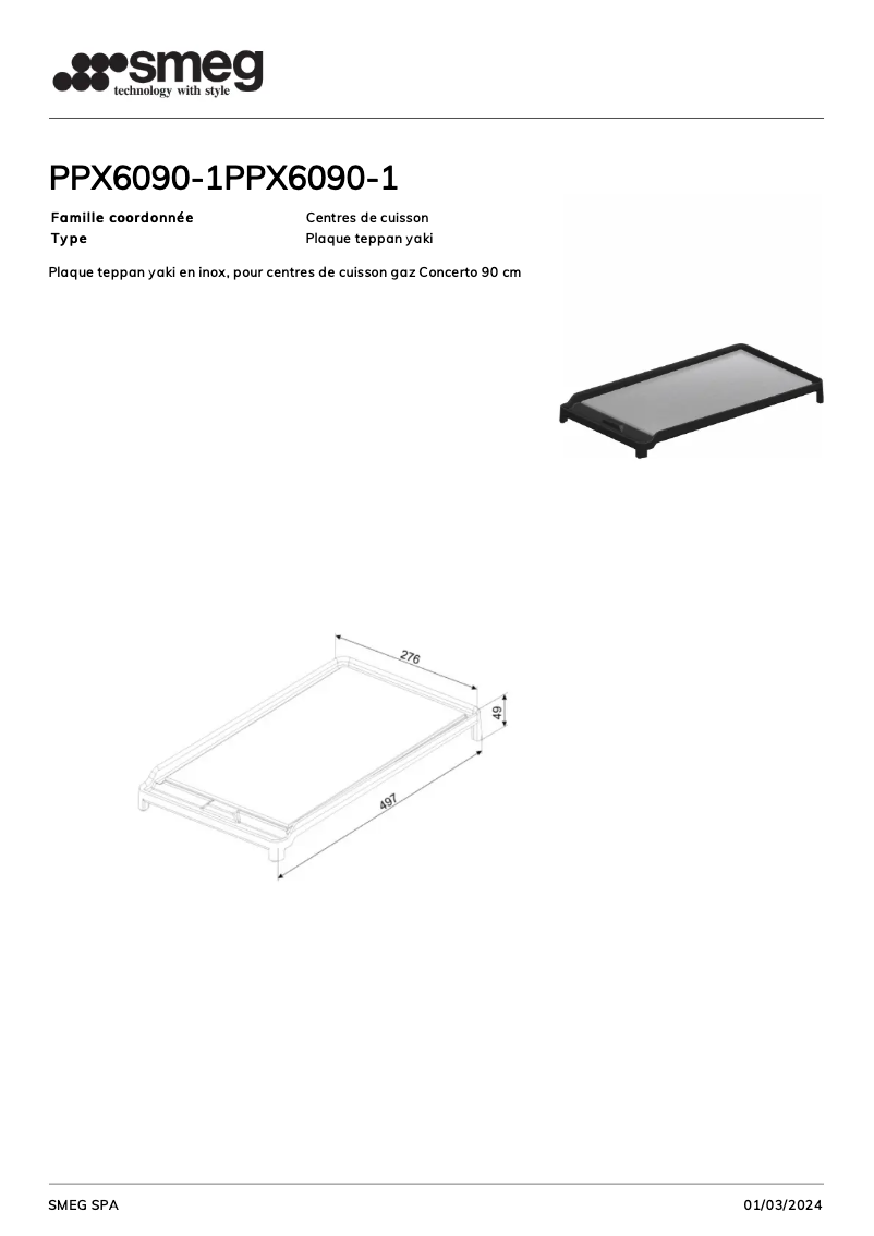 Page 1 de la notice Fiche technique Smeg PPX6090-1