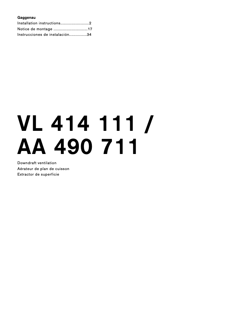 Page 1 de la notice Guide d'installation Gaggenau VL414111