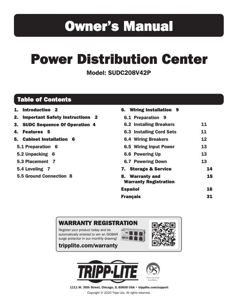 Page 1 de la notice Manuel utilisateur Tripp Lite SUDC208V42P