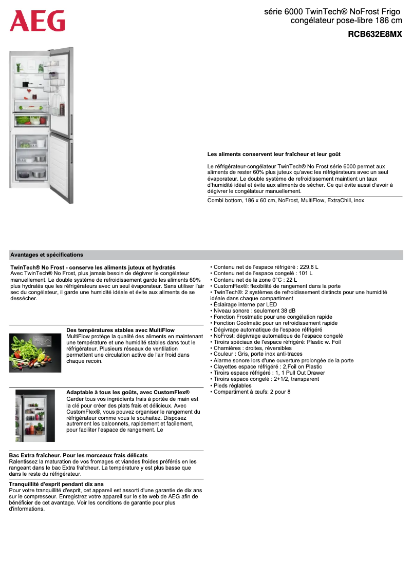 Page 1 de la notice Fiche technique AEG RCB632E8MX