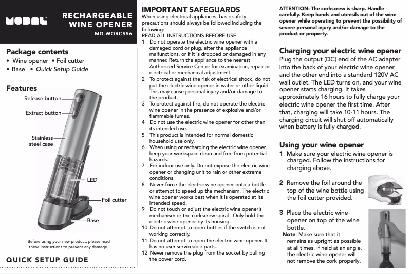 Image de la première page du manuel de l'appareil MD-WORCSS6