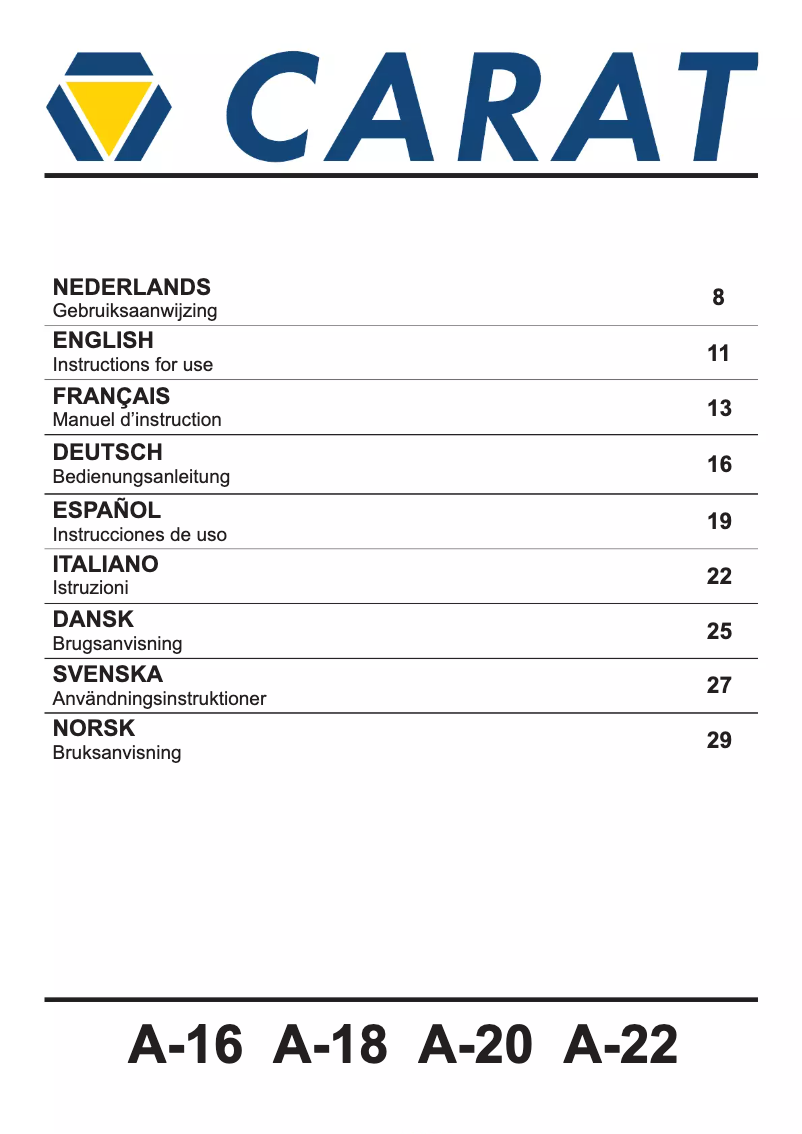 Page 1 de la notice Manuel utilisateur Carat A-1810