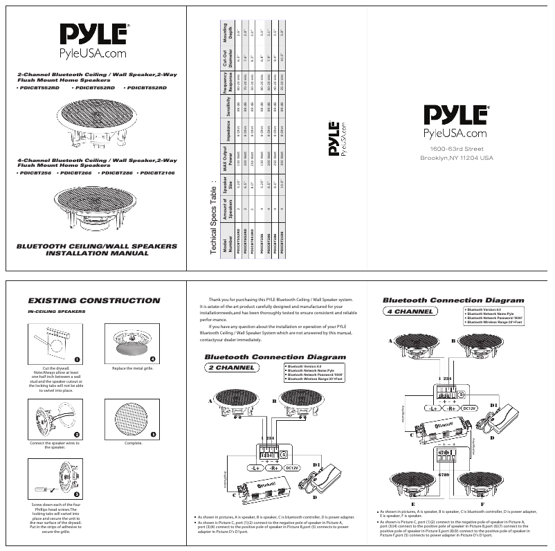 Page n°1 - Manuel utilisateur Pyle PDICBT256