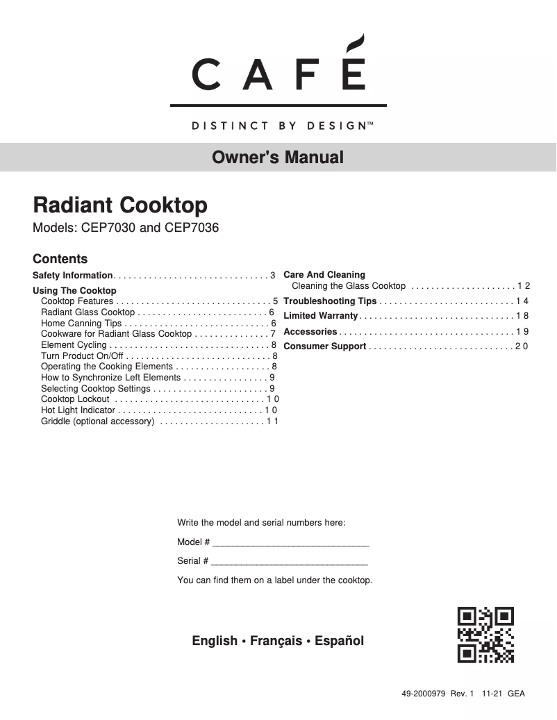 Page n°1 - Manuel d'utilisation et d'entretien GE CEP70363MS2