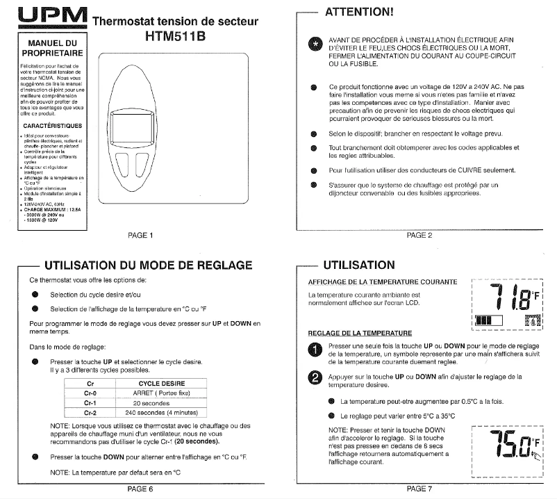 Page n°1 - Manuel utilisateur UPM HTM511B