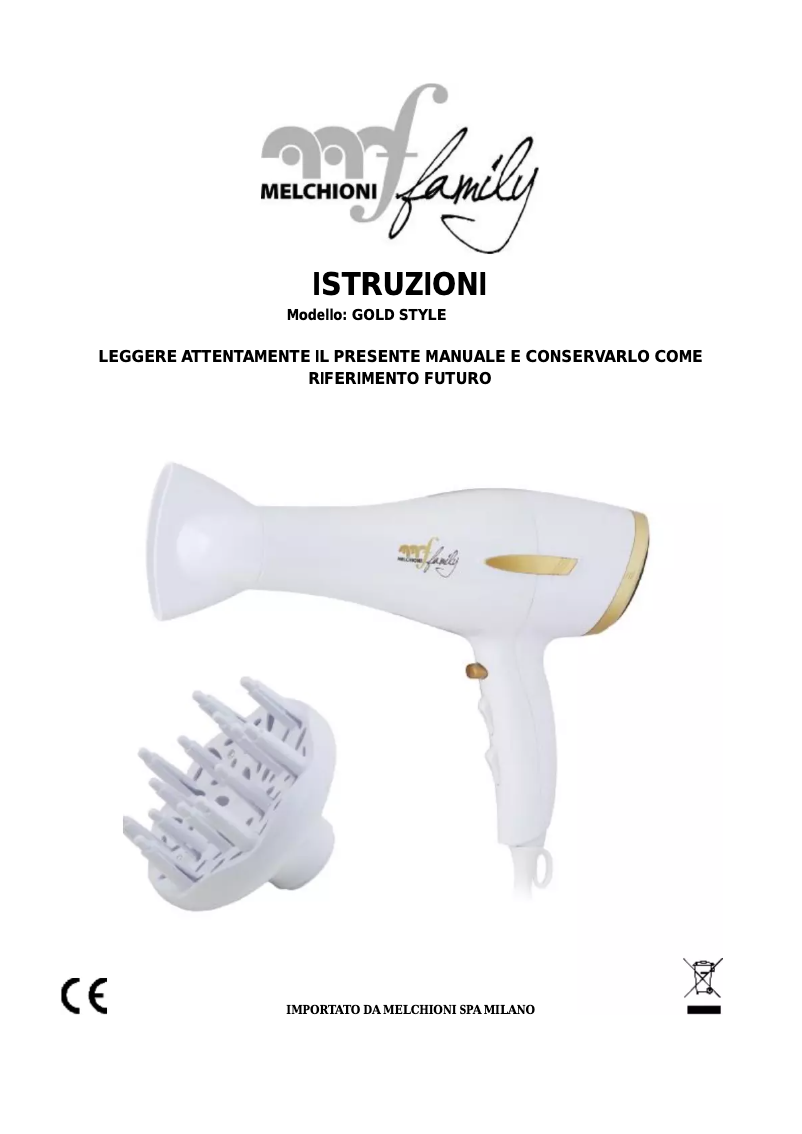 Page 1 de la notice Manuel utilisateur Melchioni Gold Style