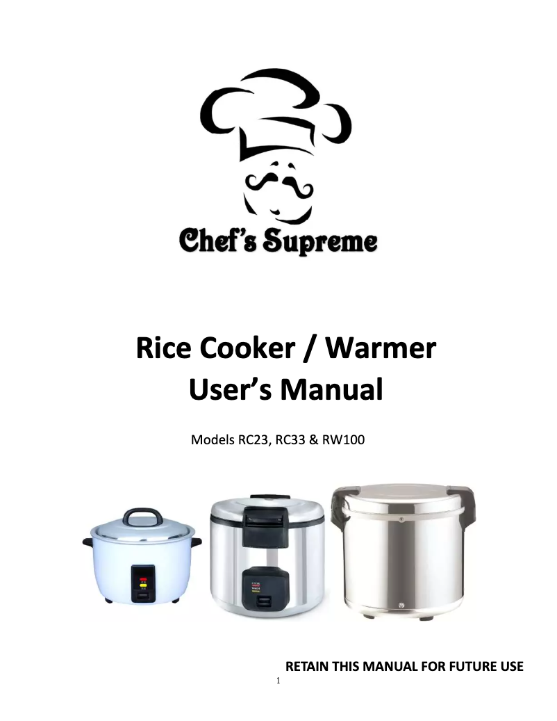 Page n°1 - Manuel utilisateur Chef's Supreme RC33