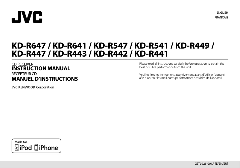 Page 1 of the manual User Manual JVC KD-R442E