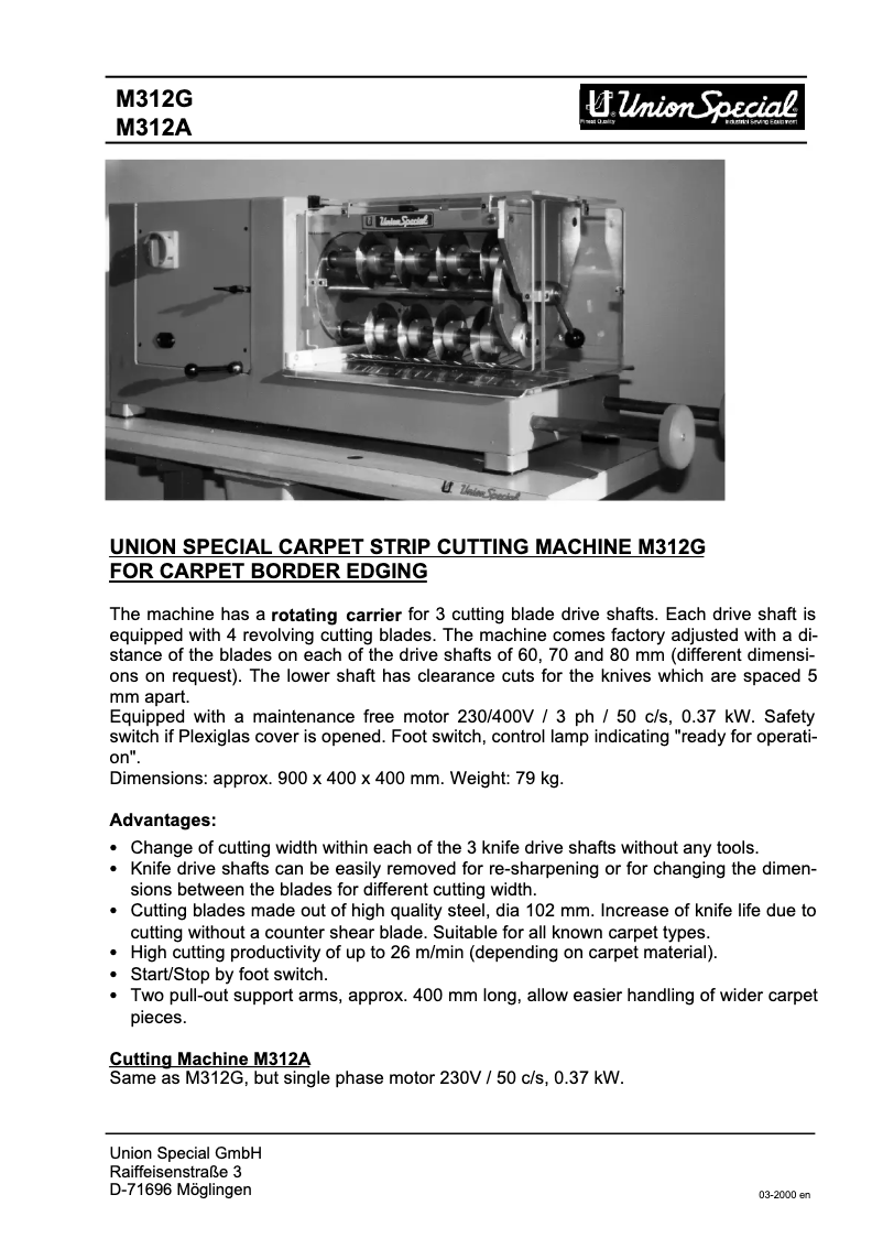 Page n°1 - Manuel utilisateur Union Special M312A