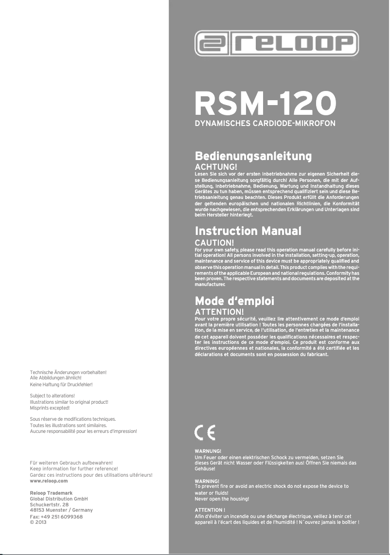 Page 1 de la notice Manuel utilisateur Reloop RSM-120