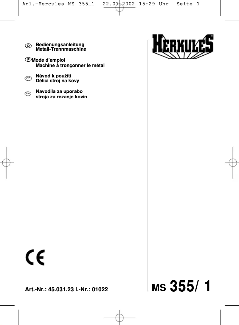 Image de la première page du manuel de l'appareil MS 355/1
