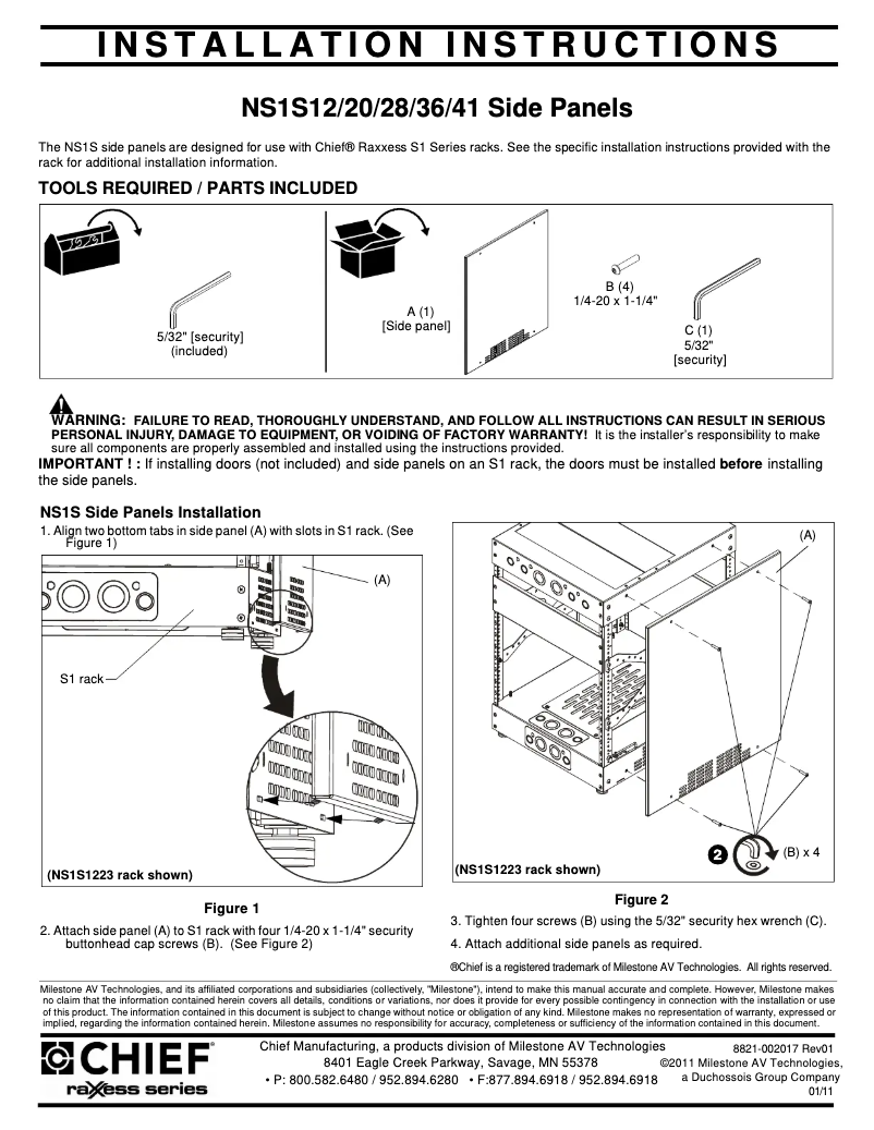 Page n°1 - Manuel utilisateur Chief NS1S1223