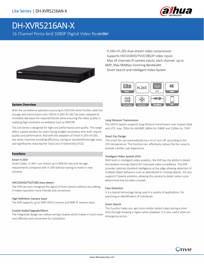 Page n°1 - Fiche technique Dahua Technology XVR5216AN-X