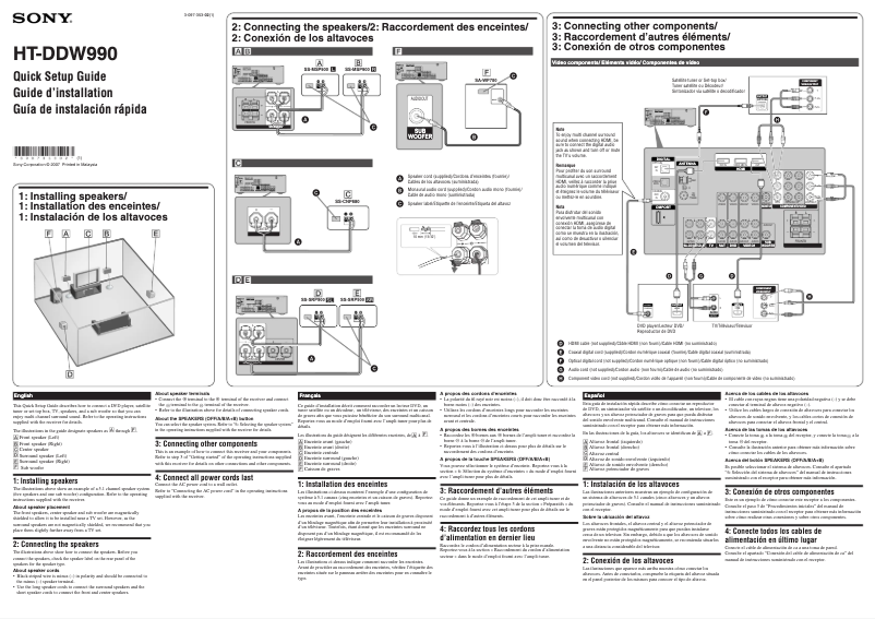 Page 1 de la notice Guide d'installation Sony HT-DDW990