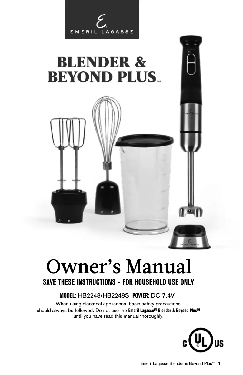 Page n°1 - Manuel utilisateur Emeril Lagasse Blender & Beyond Plus HB2248S