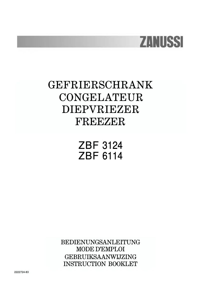 Page 1 de la notice Manuel utilisateur Zanussi ZBF 6114