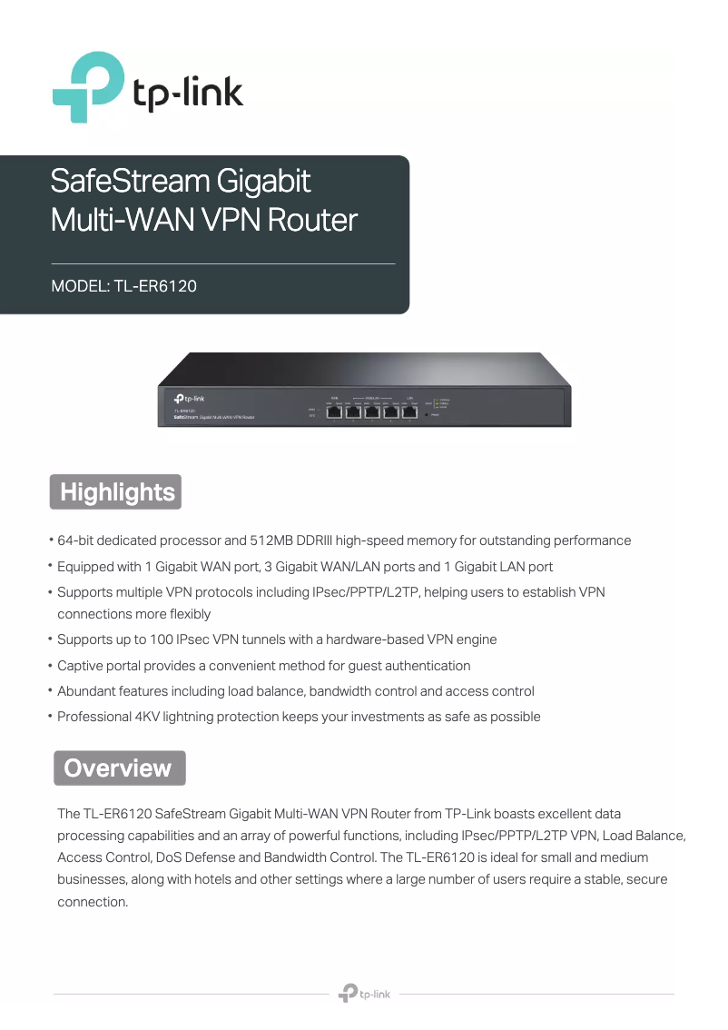 Page n°1 - Fiche technique TP-Link TL-ER6120