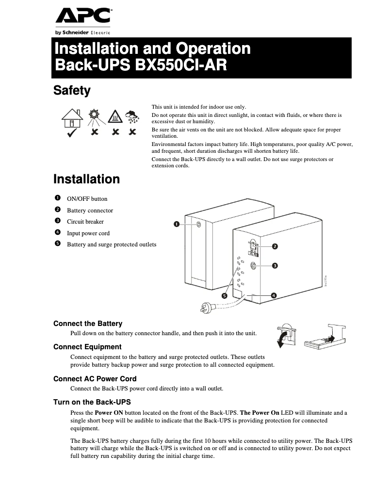 Page n°1 - Manuel utilisateur APC Back-UPS BX550CI-AR