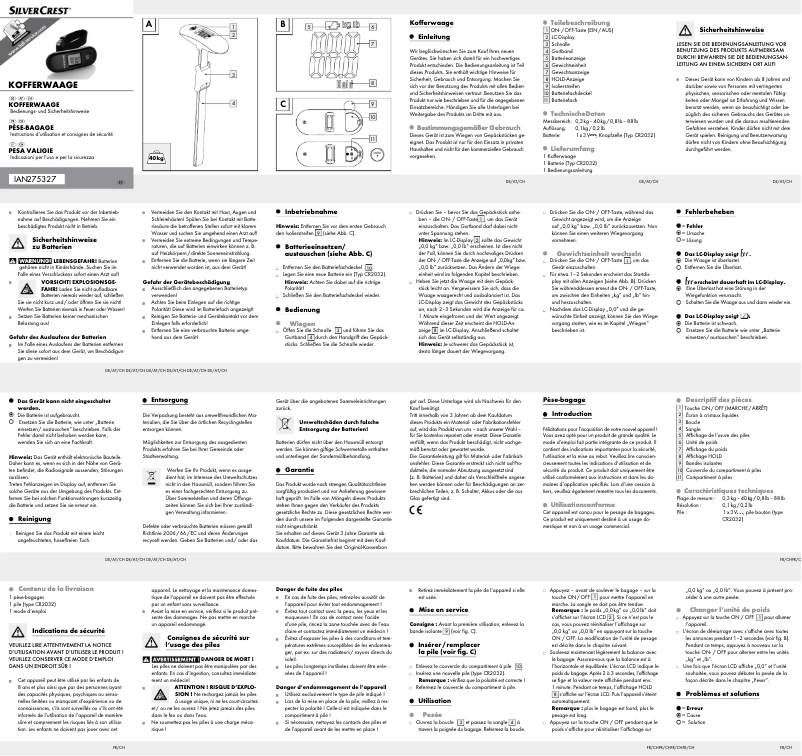 Page n°1 - Manuel utilisateur SilverCrest HG00722