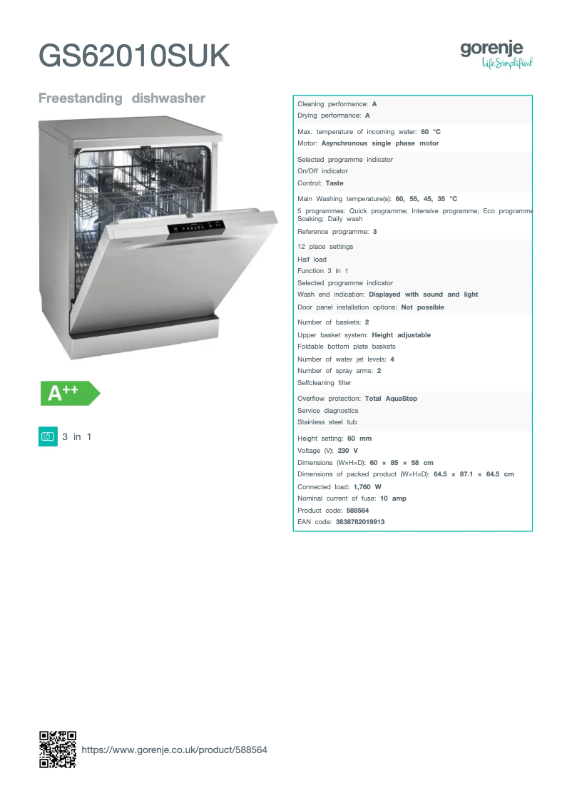 Image de la première page du manuel de l'appareil GS62010SUK