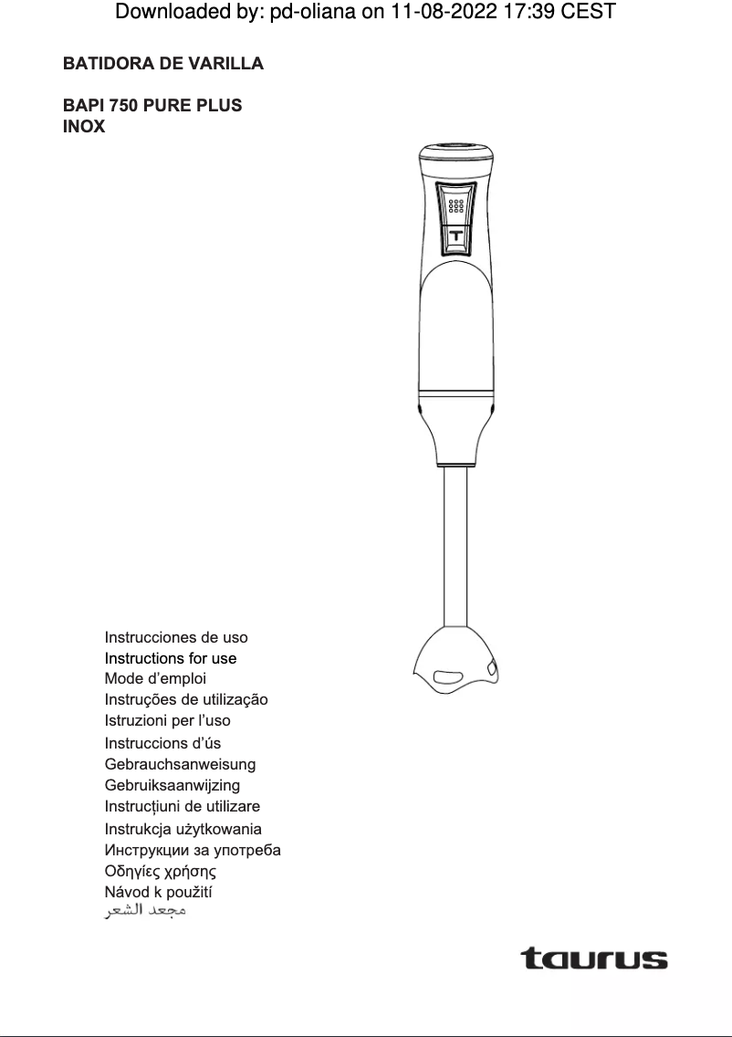 Page 1 de la notice Manuel utilisateur Taurus Bapi 750 Pure Plus Inox