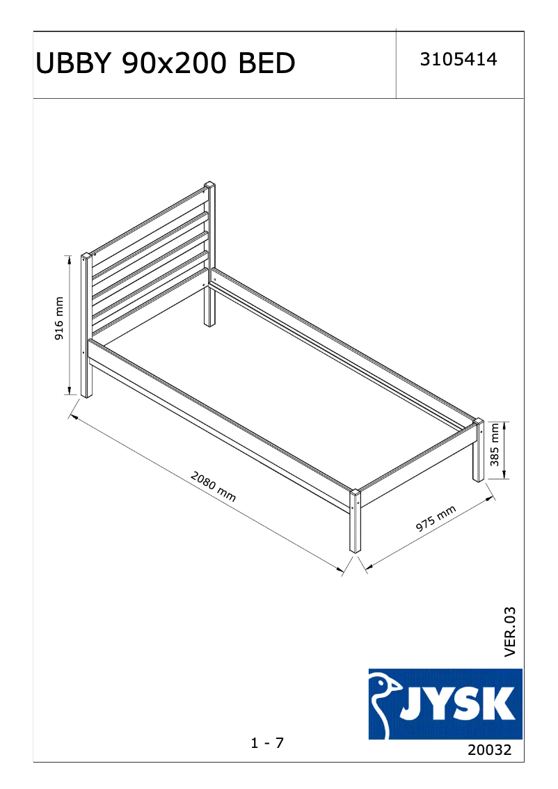 Page 1 de la notice Manuel utilisateur JYSK Ubby (90x200)