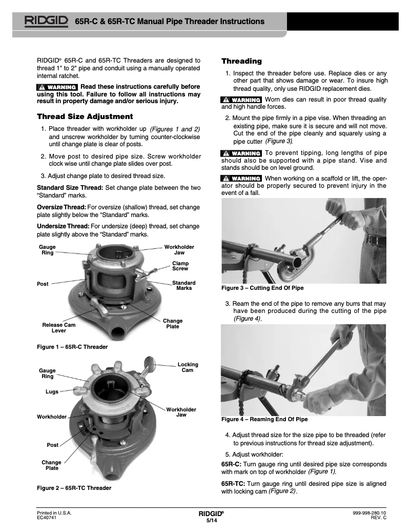 Page 1 de la notice Instructions / montage Ridgid 65R-C