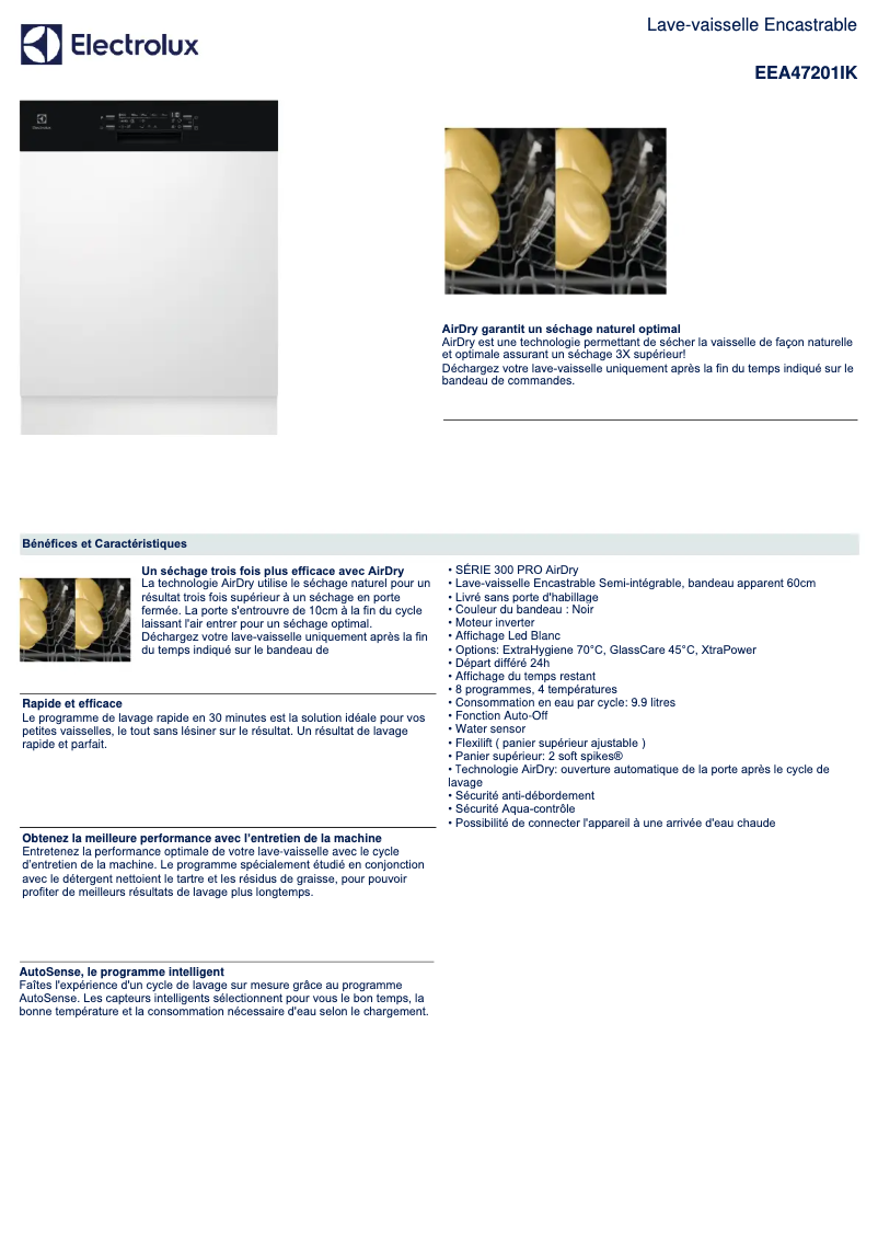 Page n°1 - Fiche technique Electrolux EEA47201IK