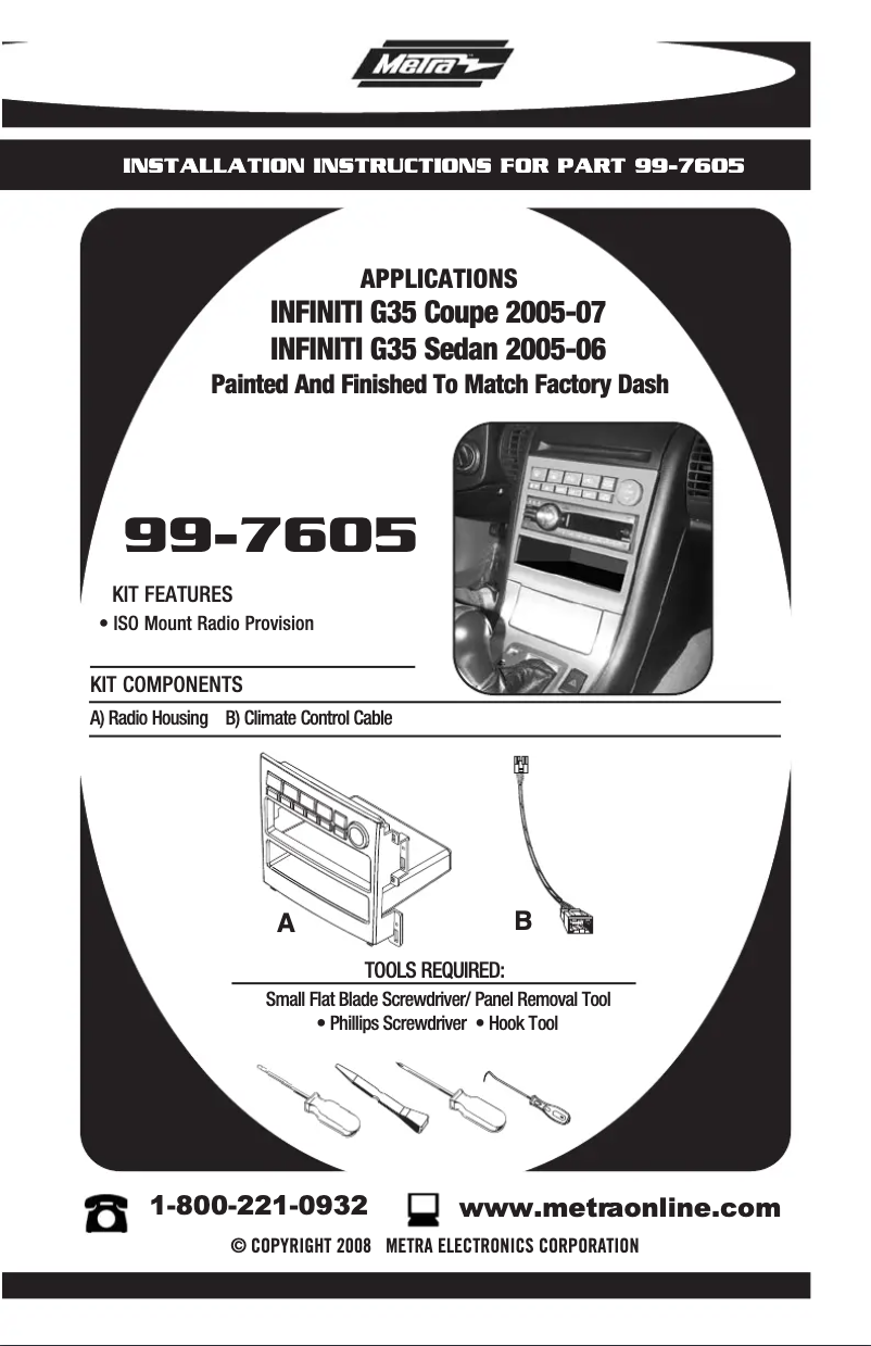 Page n°1 - Manuel utilisateur Metra 99-7605
